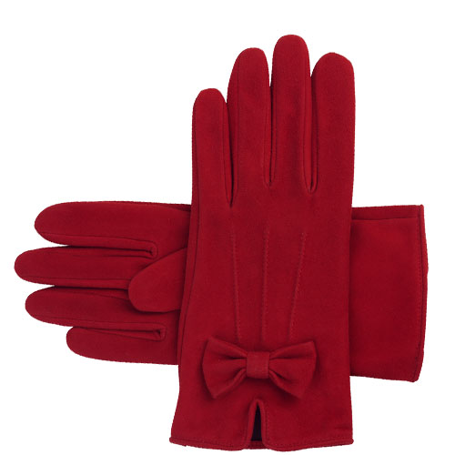 Suede handschoenen met strik Kitty rood