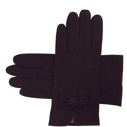 Suede handschoenen met strik Kitty zwart
